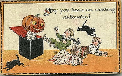 Vintage Halloween Greeting Card with Jack-o'-Lantern Magic Trick