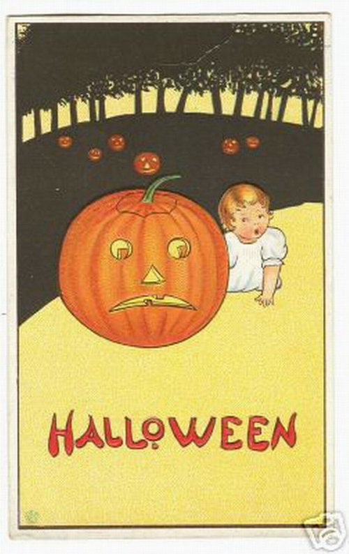 Vintage Halloween Greeting Card with Jack-o'-Lantern and Child