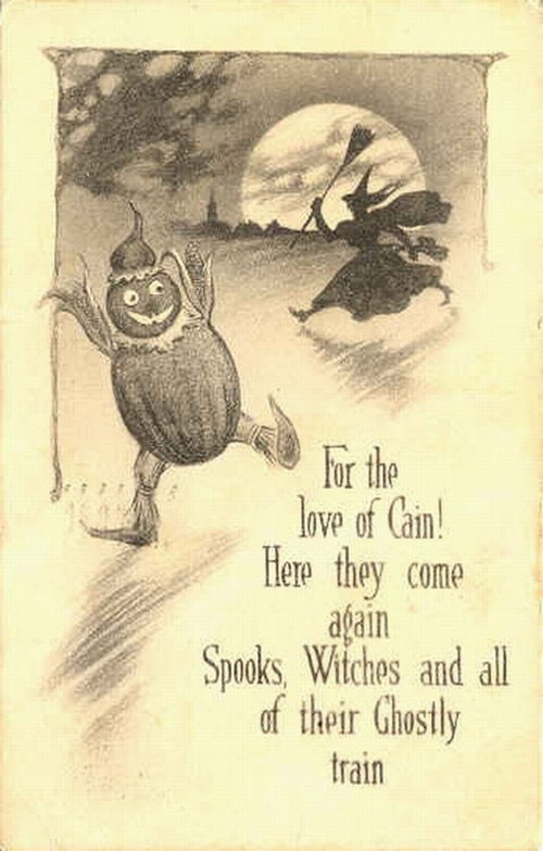 Vintage Halloween Greeting Card with Witch and Jack-o-Lantern Figure