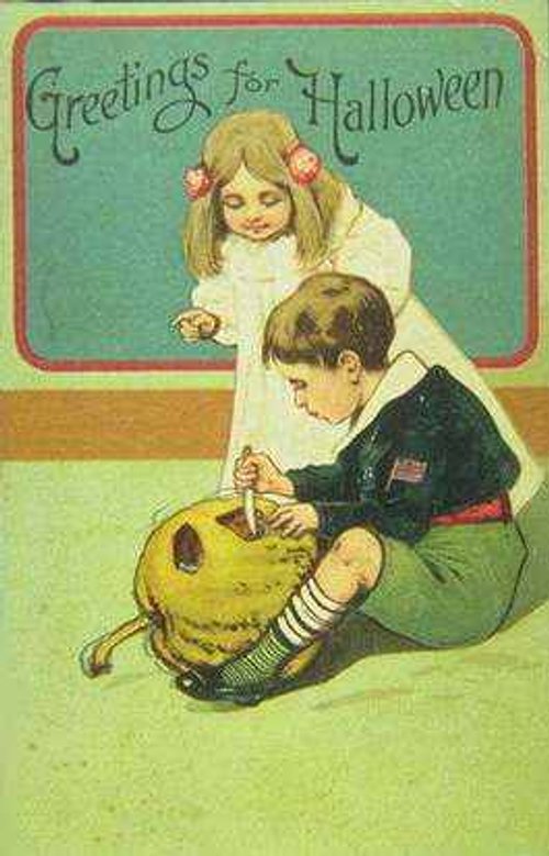 Vintage Halloween Greeting Card Children Jack O'Lantern Early 1900s