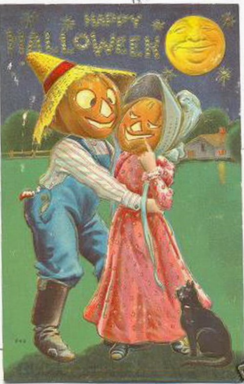 Vintage Halloween Greeting Card with Jack-O'-Lantern Couple