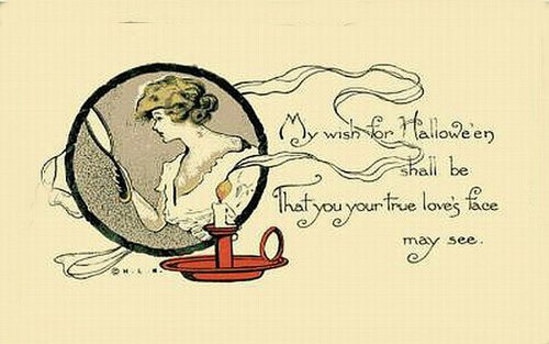 Vintage Halloween Greeting Card with Woman and Candle