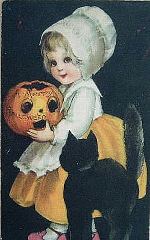 Vintage Halloween Greeting Card: Child with Jack-o'-Lantern