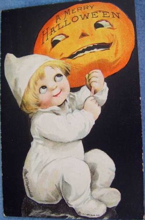 Vintage Merry Halloween Greeting Card with Jack-O'-Lantern