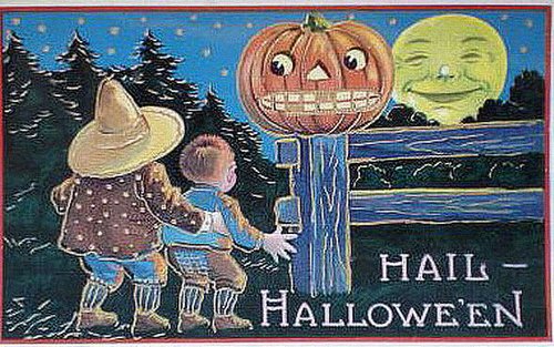 Vintage Halloween Greeting Card with Jack-o'-Lantern & Cowboy