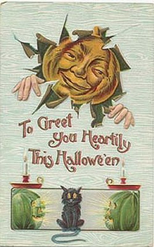 Vintage Halloween Greeting Card with Smiling Jack-o-Lantern, Early 1900s