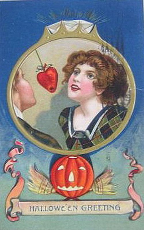 Vintage Halloween Greeting Card: Woman with Strawberry Mirror, 1900s