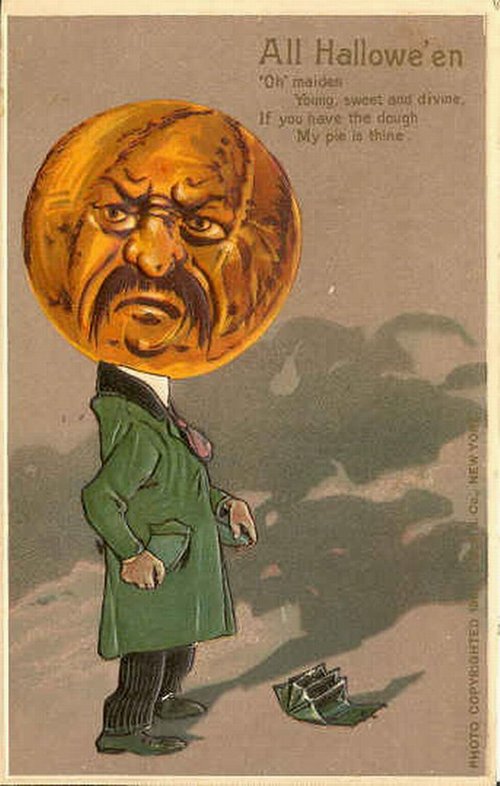 All Hallowe'en Vintage Halloween Card with Anthropomorphic Pumpkin Head
