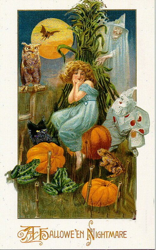 Victorian Halloween Nightmare Greeting Card - Vintage Spooky Art