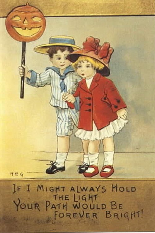 Vintage Halloween Children Jack O'Lantern Greeting Card Early 1900s