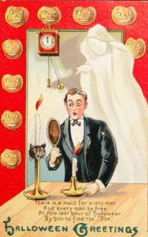 Vintage Halloween Greeting Card with Magician & Ghost 1900s