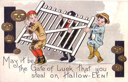 Vintage Halloween Greeting Card Children Stealing Gate of Luck