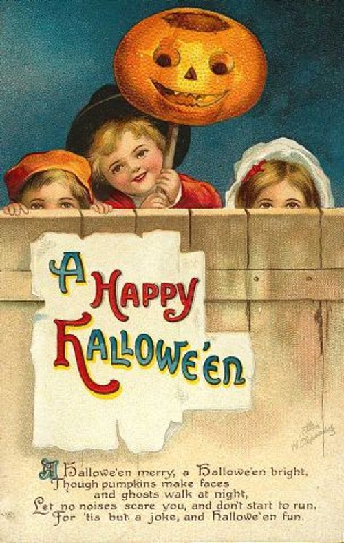 Vintage Happy Halloween Greeting Card with Jack-o'-Lantern & Children