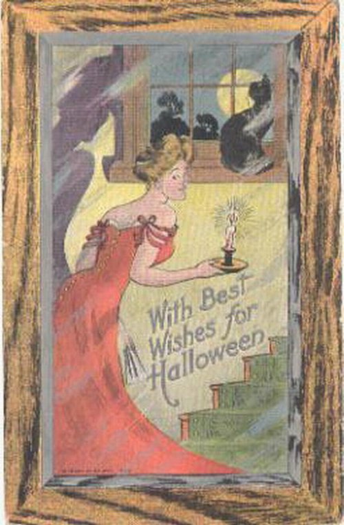 Vintage Halloween Greeting Card with Woman and Candle, Early 1900s