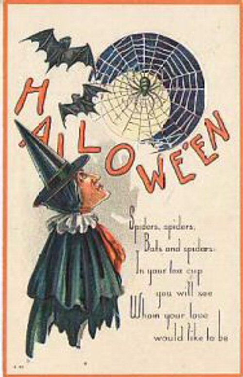 Vintage Halloween Witch Greeting Card Art Nouveau Design