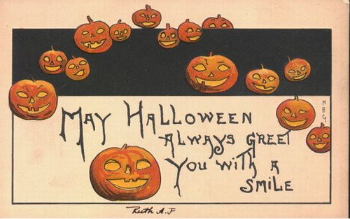 Vintage Halloween Greeting Card Jack-o'-Lantern Pumpkins Early 1900s