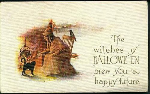 Vintage Halloween Witch Greeting Card - Victorian Era Witches