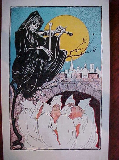 Vintage Art Nouveau Death Reaper Greeting Card - Skeleton Moon