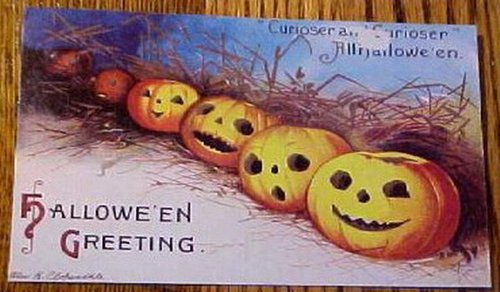 Vintage Halloween Greeting Card Jack-O'-Lanterns Victorian Era