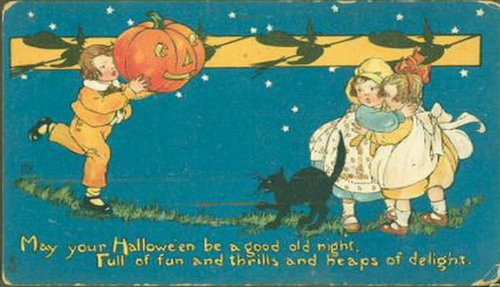 Vintage Halloween Greeting Card with Jack-O'-Lantern Children