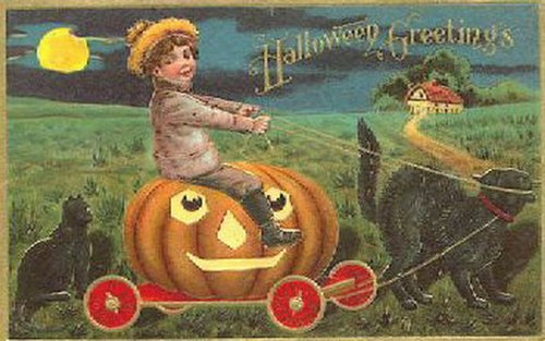 Victorian Halloween Greeting Card with Pumpkin Jack-O-Lantern