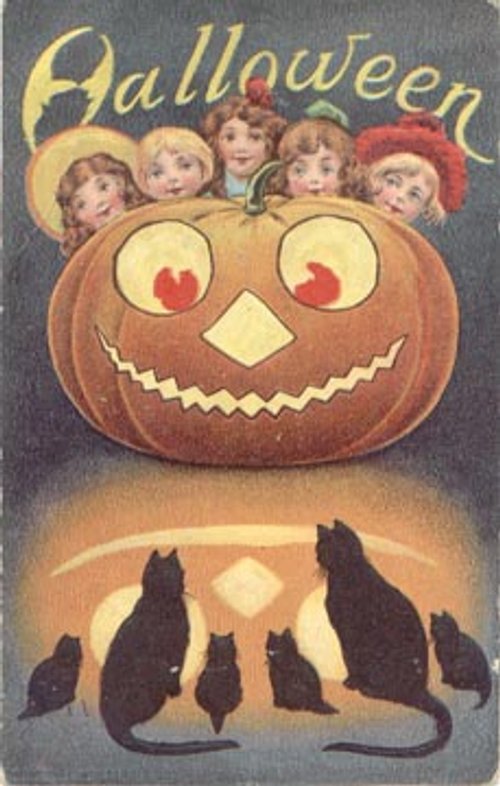 Vintage Halloween Greeting Card with Jack-o'-Lantern and Children