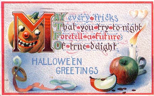 Victorian Halloween Greetings Card - Jack-o'-Lantern & Apple Design
