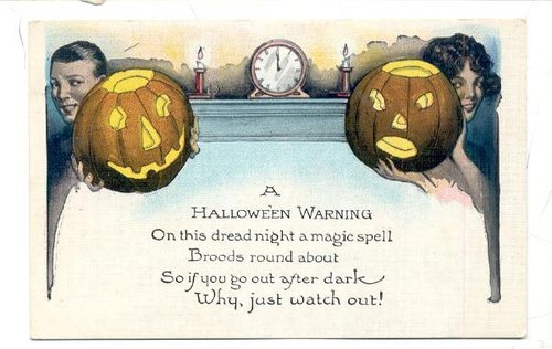 Vintage Halloween Warning Jack-O-Lantern Card, Early 1900s