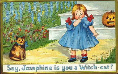Vintage Halloween Greeting Card: Witch-Cat Girl, Early 1900s