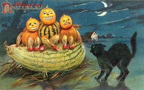 Vintage Halloween Greeting Card with Jack-o'-Lantern Characters