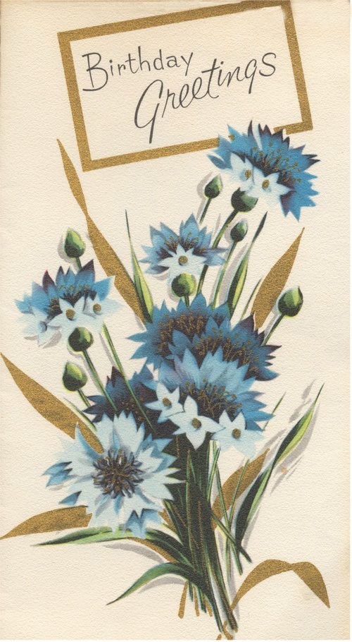 Vintage Birthday Greeting Card Blue Cornflowers Gold Accents