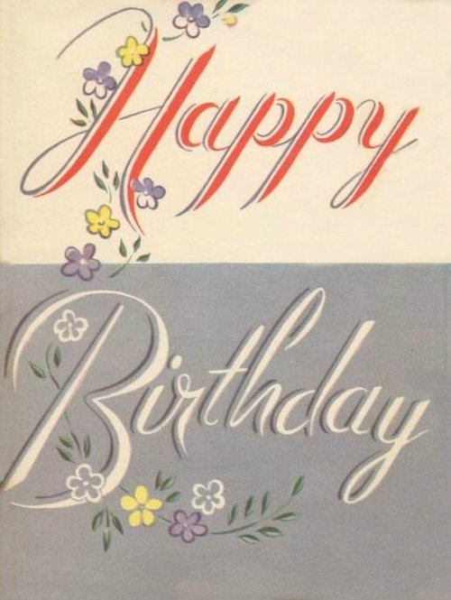 Vintage Happy Birthday Greeting Card with Floral Design