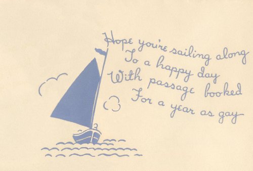 Vintage 1920s-1930s Sailing Boat Birthday Greeting Card