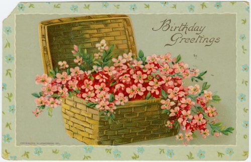 Victorian Birthday Greetings Card with Floral Basket
