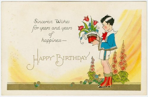 Vintage 1920s Birthday Greeting Card with Child & Garden