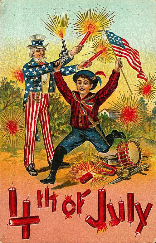 Vintage 1900s Fourth of July Greeting Card Uncle Sam Fireworks