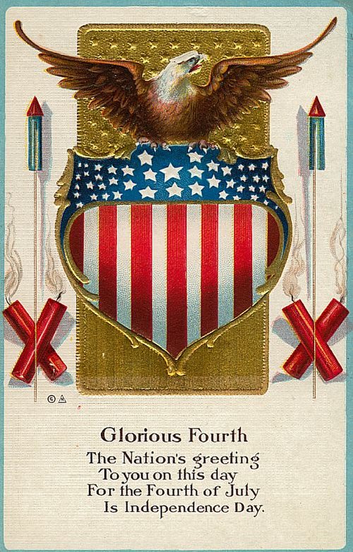 Vintage Fourth of July Greeting Card with Eagle & Shield