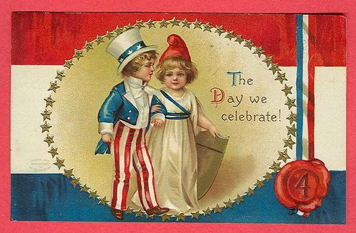 Vintage Fourth of July Greeting Card - Patriotic Children 1900s