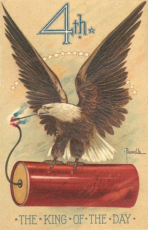 Vintage 4th of July Greeting Card with Eagle & Firecracker