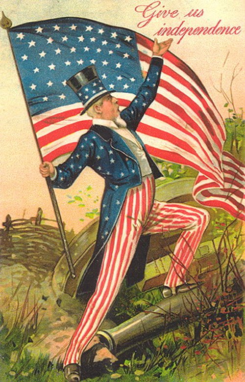 Vintage Uncle Sam Fourth of July Greeting Card - Give Us Independence