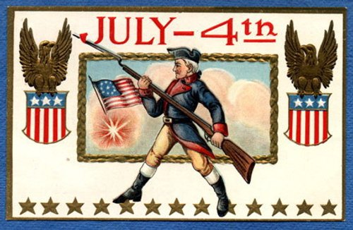 Vintage July 4th Patriotic Greeting Card with Soldier