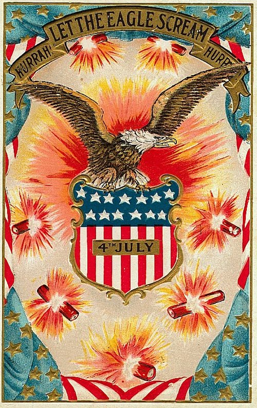 Vintage 4th of July Eagle Greeting Card with Fireworks