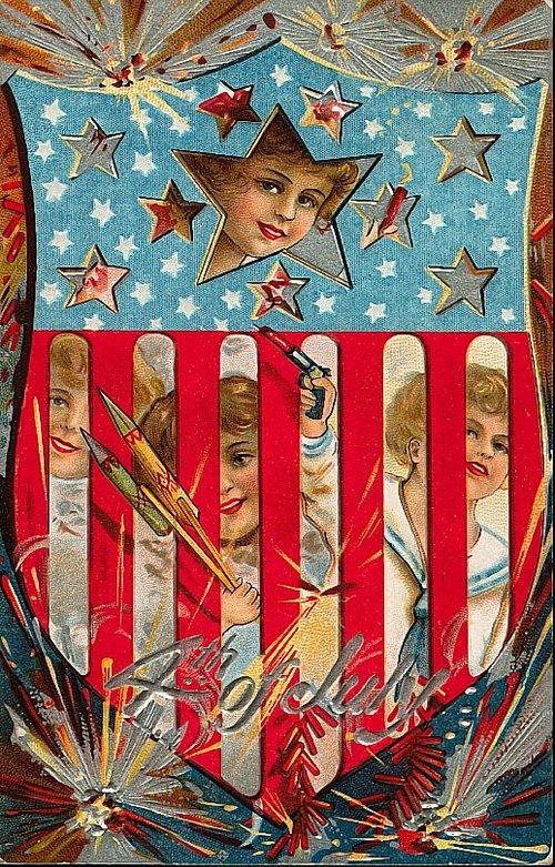 Vintage Fourth of July Greeting Card with Patriotic Children, Early 1900s