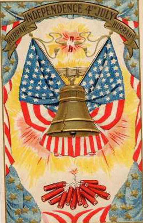 Vintage Fourth of July Independence Day Greeting Card Liberty Bell Flags