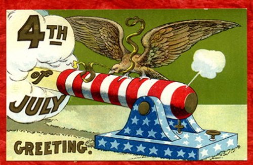 Vintage 1900s Fourth of July Greeting Card with Eagle & Cannon