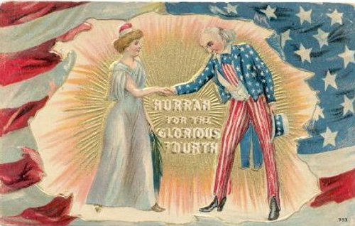 Vintage Fourth of July Greeting Card, Patriotic Lady Liberty Design