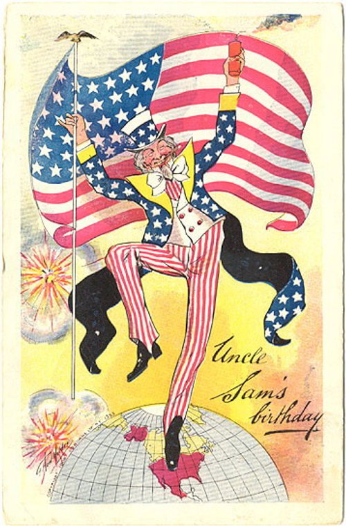 Uncle Sam's Birthday Vintage Patriotic Greeting Card