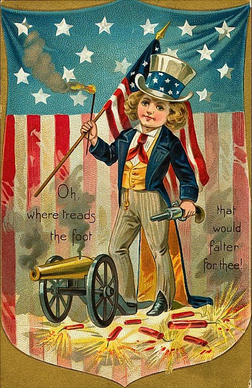 Vintage Fourth of July Greeting Card with Uncle Sam and Firecracker